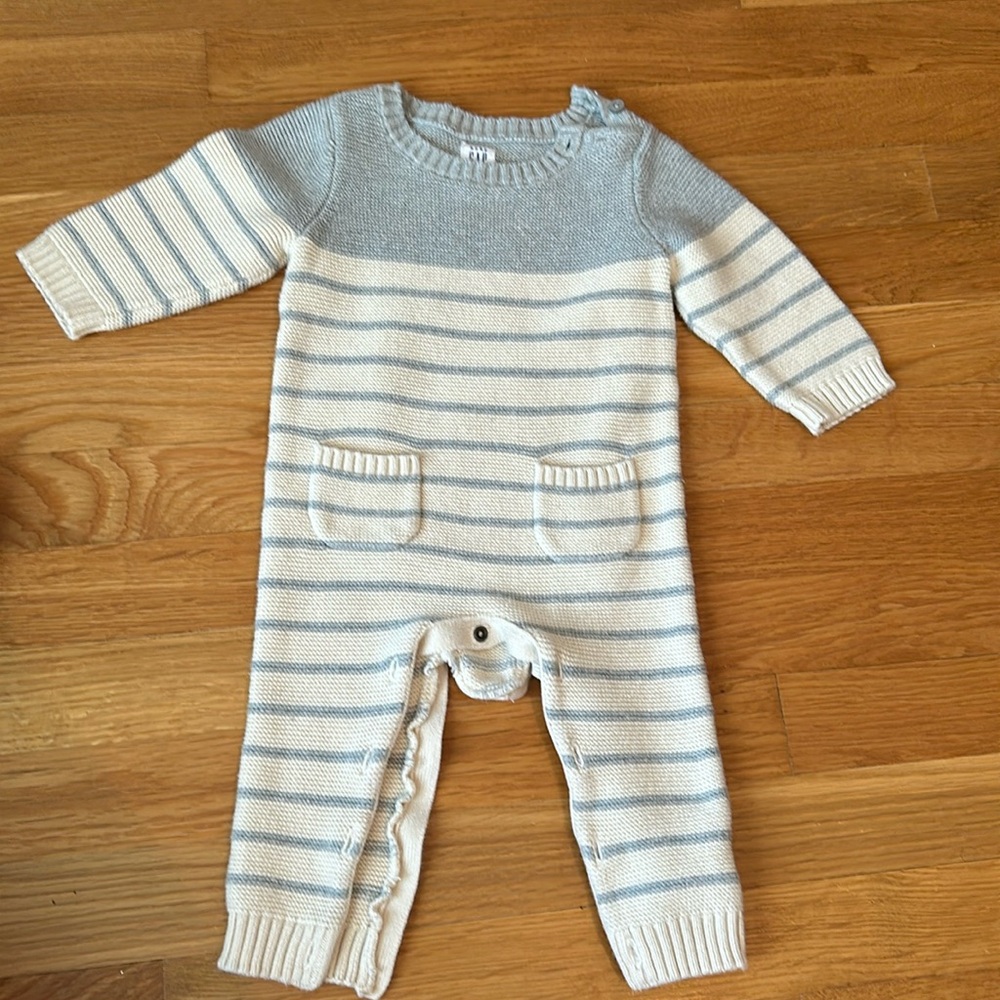 Gap Beautiful Striped Grey/Ivory Sweater Onesie Outfit